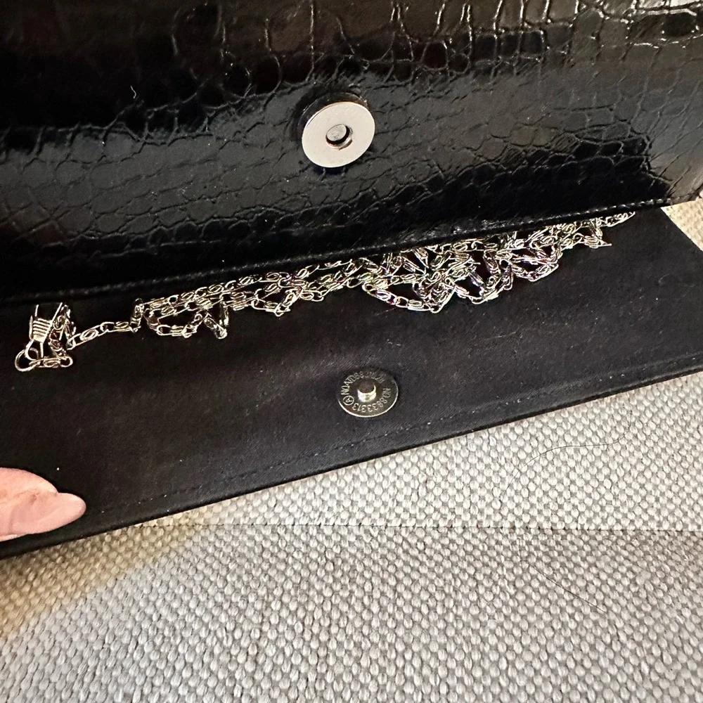 Black‎ Crocodile Embossed Clutch Faux Leather Evening Bag